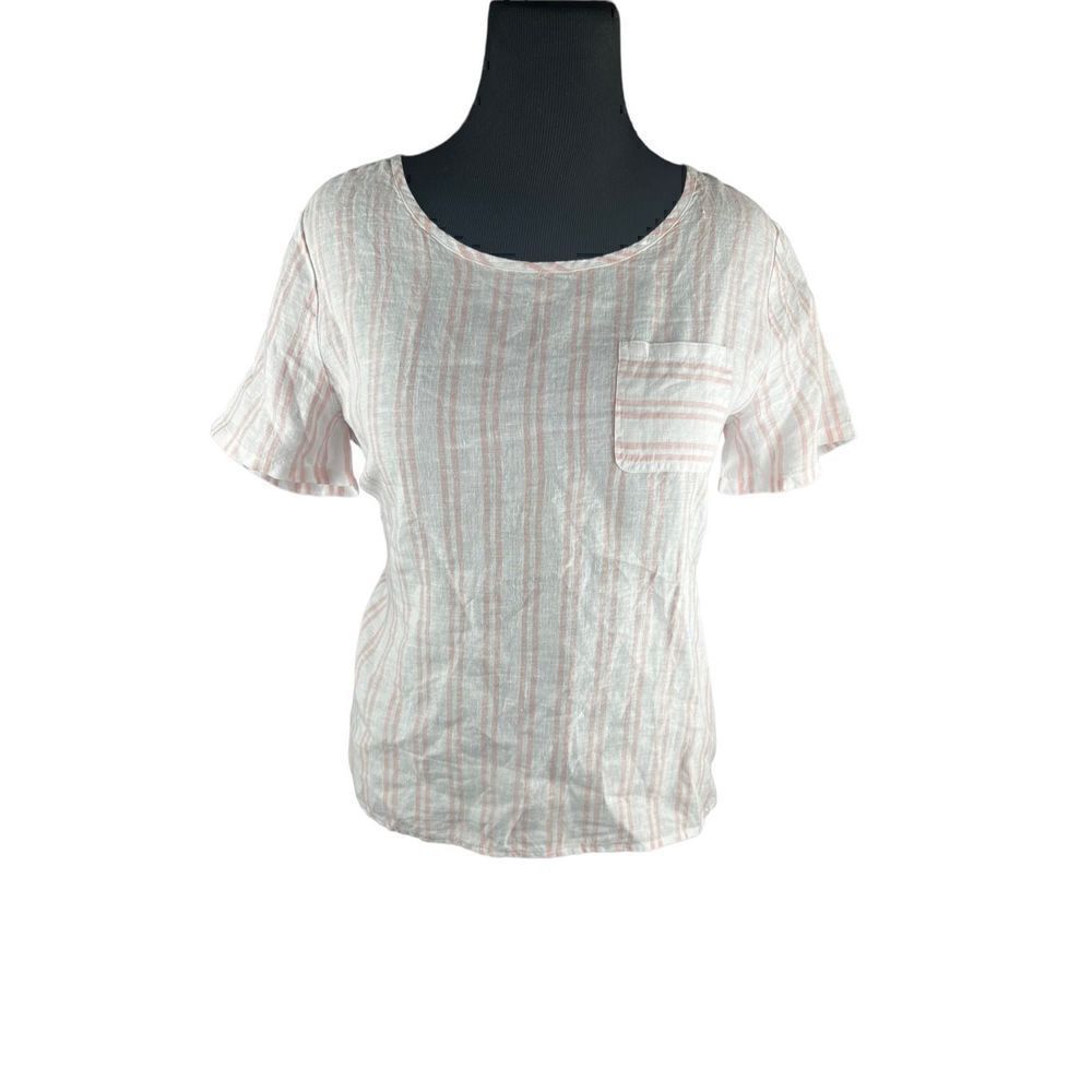 Christian Siriano white pink striped 100% linen high low blouse shirt large new